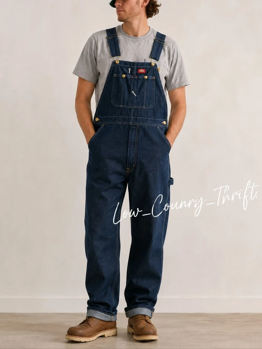 Dickies Bib Overalls Mens 46x32 Indigo Denim Carpenter Workwear